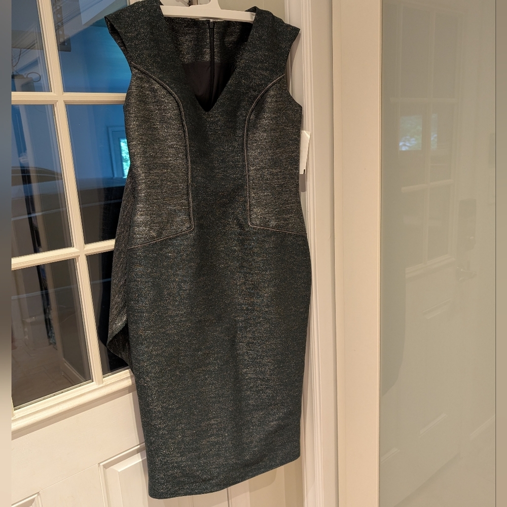 NWT ZAC Zac Posen Midi Green Metallic Dress